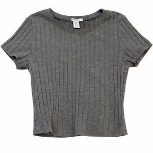 Bozzolo Ribbed Gray Stretch Top Size Large Minimalist Fitted Tee